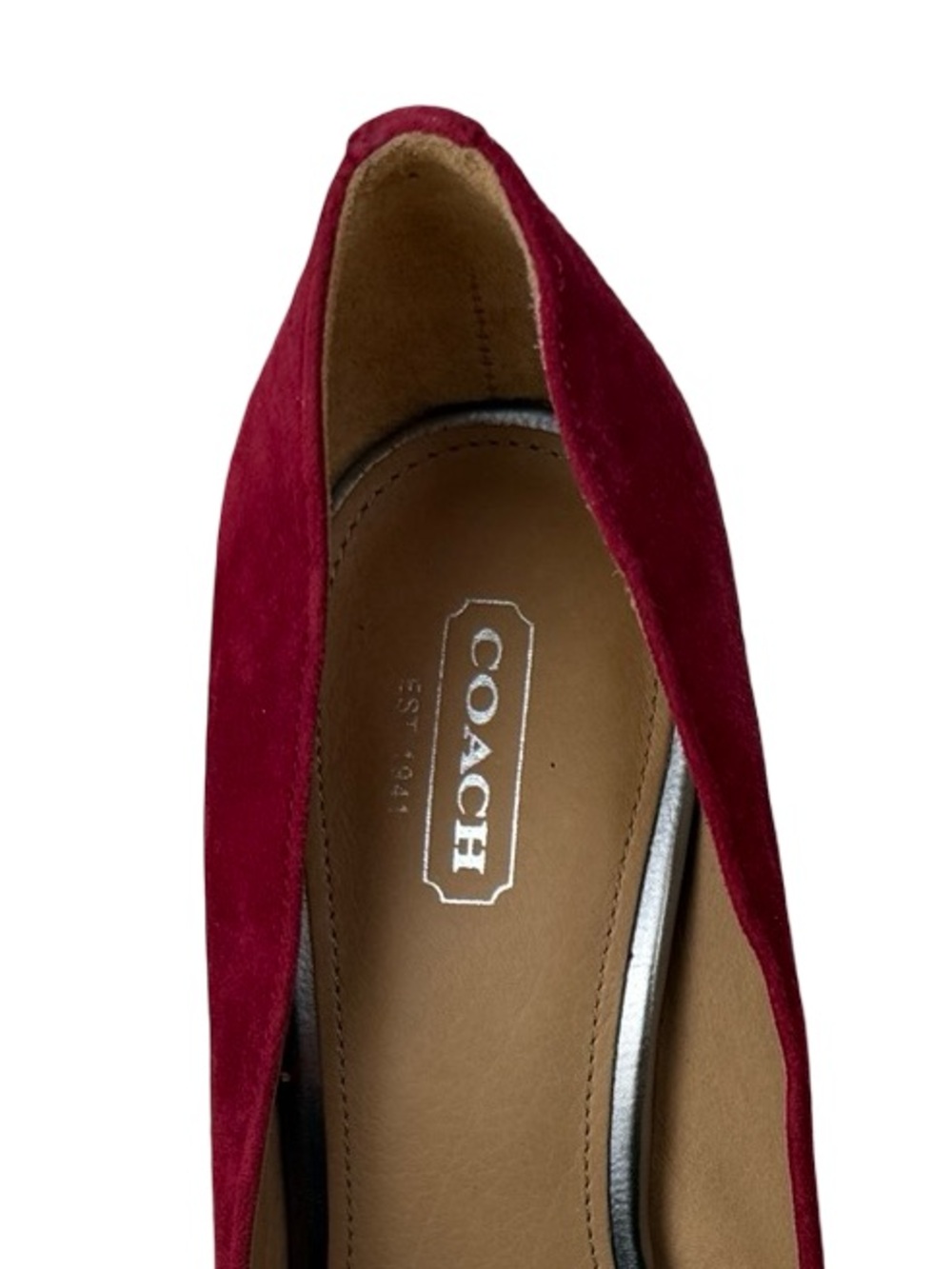 Coach Ophelia Block Heel Pumps Women’s 8 B Scarlet Red Suede Logo Accent Preppy - Picture 3 of 10